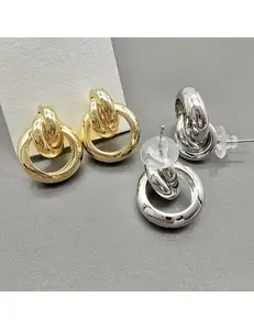 Серьги гвоздики Кольца, 19*24 мм, позолота, родий