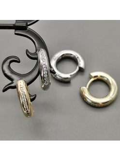 Серьги-кольца, с фианитами, 20*4 мм, позолота, родий