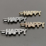 Подвеска HAPPY с фианитами, 6.5*26 мм, позолота, родий
