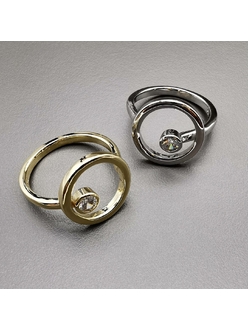 Кольцо с фианитом, 16.5-17 мм, позолота, родий