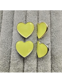 Швензы Сердце с желтой эмалью, 20 мм, позолота, родий