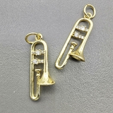 Подвеска Тромбон с фианитами, 9*23 мм, позолота