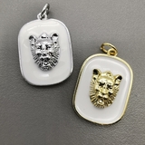 Подвеска Тигр с белой эмалью, 16*23 мм, позолота, родий