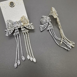 Серьги Бант с фианитами, 7.5 см, позолота, родий