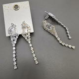 Серьги Шикарные с фианитами, 7.5 см, позолота, родий