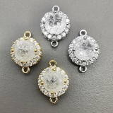 Коннектор Круг с фианитами, 11.5*16.5 мм, позолота, родий