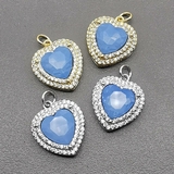 Подвеска Сердце с фианитами, лазурный, 16*19 мм, позолота, родий