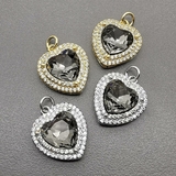 Подвеска Сердце с фианитами, серый, 16*19 мм, позолота, родий