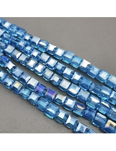 Бусина стеклянная Квадрат, голубой прозрачный, 4.5 мм