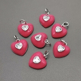 Подвеска Сердце с ярко-розовой эмалью и фианитом, 12*13 мм, родий