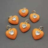 Подвеска Сердце с оранжевой эмалью и фианитом, 12*13 мм, позолота