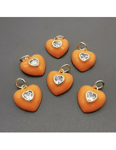 Подвеска Сердце с оранжевой эмалью и фианитом, 12*13 мм, позолота