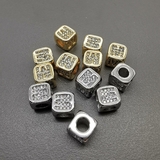 Бусина Буква M с фианитами, 7.5 мм, позолота, родий