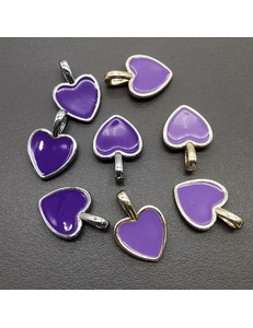 Подвеска Сердце, с фиолетовой эмалью, 10*15 мм, позолота, родий