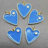 Подвеска Сердце, с голубой эмалью и фианитом, 16*18 мм