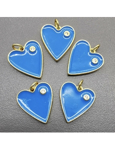 Подвеска Сердце, с голубой эмалью и фианитом, 16*18 мм