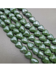 Бусина Сердце из керамики, темно-зеленый, 12*12.5 мм, шт