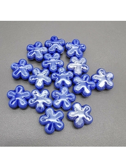 Бусина Цветок из керамики, синий, 18 мм, шт