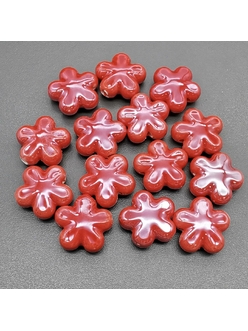 Бусина Цветок из керамики, красный, 18 мм, шт