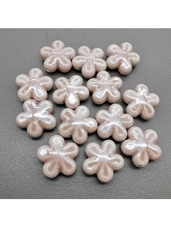 Бусина Цветок из керамики, розовая пудра, 18 мм, шт