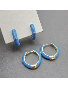 Серьги-кольца, с голубой эмалью, 22*4 мм, позолота, родий