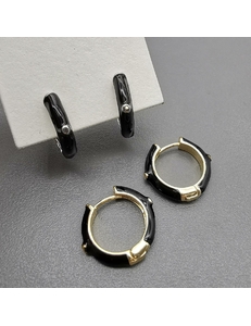 Серьги-кольца, с черной эмалью, 22*4 мм, позолота, родий