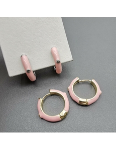 Серьги-кольца, с розовой эмалью, 22*4 мм, позолота, родий