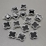 Подвеска Клевер, с черной эмалью, 9.5 мм, родий