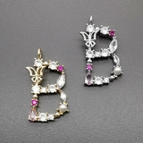 Бусина Буква B с фианитами, 28*15 мм, позолота, родий