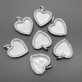 Подвеска Сердце с белой эмалью и фианитами, 20 мм, родий