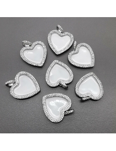 Подвеска Сердце с белой эмалью и фианитами, 20 мм, родий