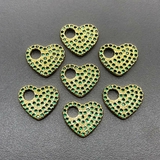 Подвеска Сердце с зелеными фианитами, 14.5*2 мм, позолота