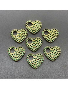 Подвеска Сердце с зелеными фианитами, 14.5*2 мм, позолота