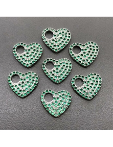Подвеска Сердце с зелеными фианитами, 14.5*2 мм, родий