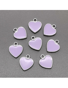 Подвеска Сердце с фиолетовой эмалью, 10*11.5 мм, родий
