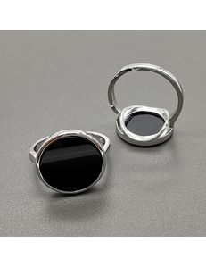 Кольцо Круг с черной керамикой, 16 мм, родий