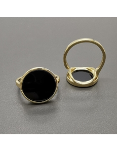 Кольцо Круг с черной керамикой, 16 мм, позолота