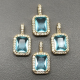 Подвеска Прямоугольник с фианитами, голубой, 8.8*16 мм, позолота