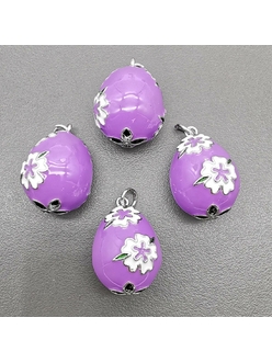 Подвеска Яйцо кулон с фиолетовой эмалью, 15.5*22 см, родий