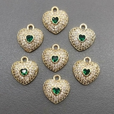 Подвеска Сердце с фианитами, зеленый, 11.5*12 мм, позолота
