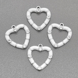 Подвеска Сердце с белой эмалью и фианитами, 18*19.5 мм, родий