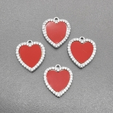 Подвеска Сердце с красной эмалью и фианитами, 15*17 мм, родий