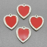 Подвеска Сердце с красной эмалью и фианитами, 15*17 мм, позолота