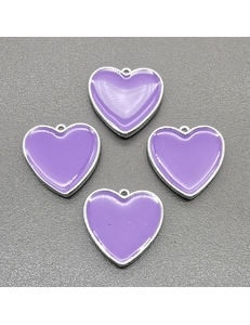 Подвеска сердце с фиолетовой эмалью, 15 мм, родий
