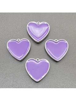Подвеска сердце с фиолетовой эмалью, 15 мм, родий