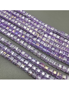 Бусина стеклянная Квадрат, фиолетовый с переливом AB, 7 мм