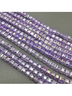 Бусина стеклянная Квадрат, фиолетовый с переливом AB, 7 мм