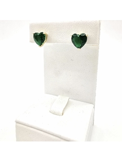 Серьги Сердце, зеленый, 8 мм, позолота