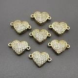 Коннектор Сердце с фианитами, 24*4 мм, позолота