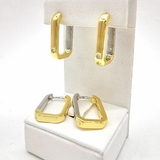 Серьги Овал с фианитом, 13*20 мм, биколор